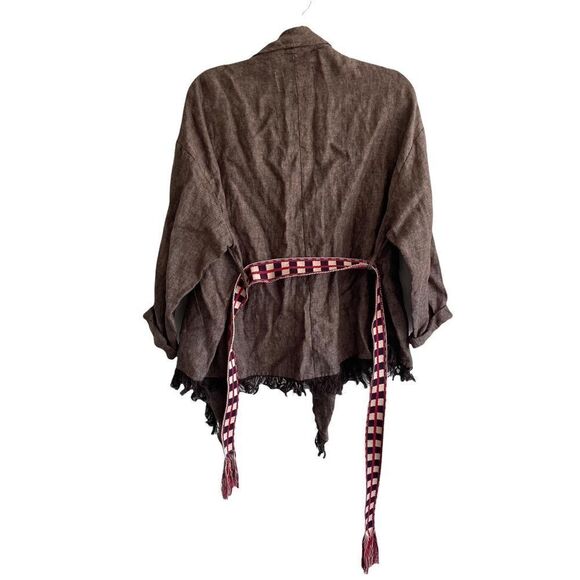 ZARA Boho Linen Wrap Cardigan Blazer Jacket Brown XS/S - Picture 12 of 14